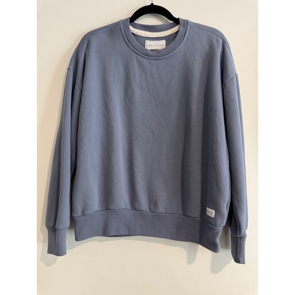 Hollister Oversized Crewneck Sweatshirt Mens XS Blue Fleece Dropped Shoulder